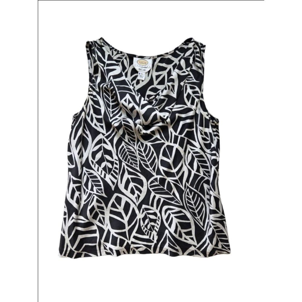 Women's Talbots Tank Top Size 14 Black and White Leaf Print